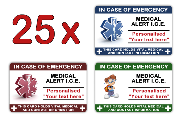 25 x Adult I.C.E. Info Cards